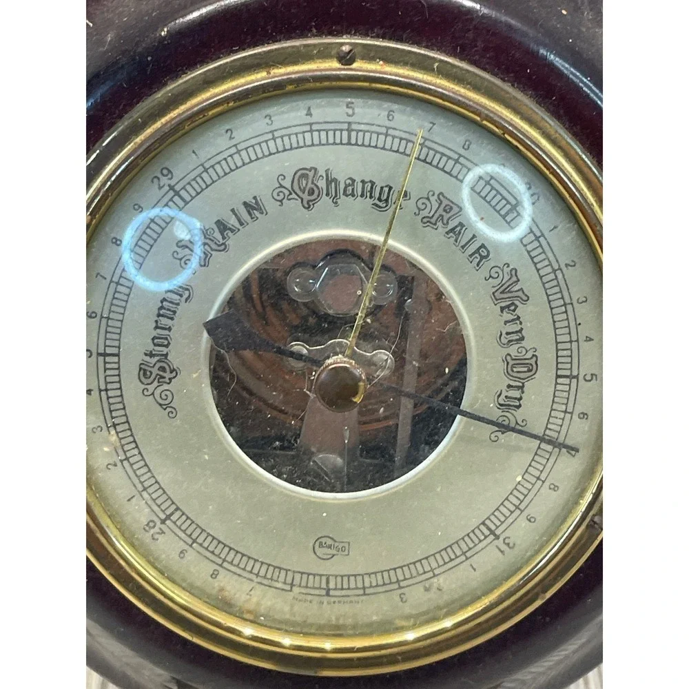 Vintage Barigo Ship Wheel Barometer Made in Germany Brass Wood Nautical Decor
